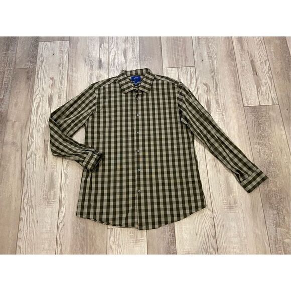 Apt.9 green plaid Premier flex slim fit dress shirt size 17 - Picture 1 of 6